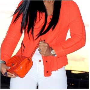 Zara Orange Tweed Blazer